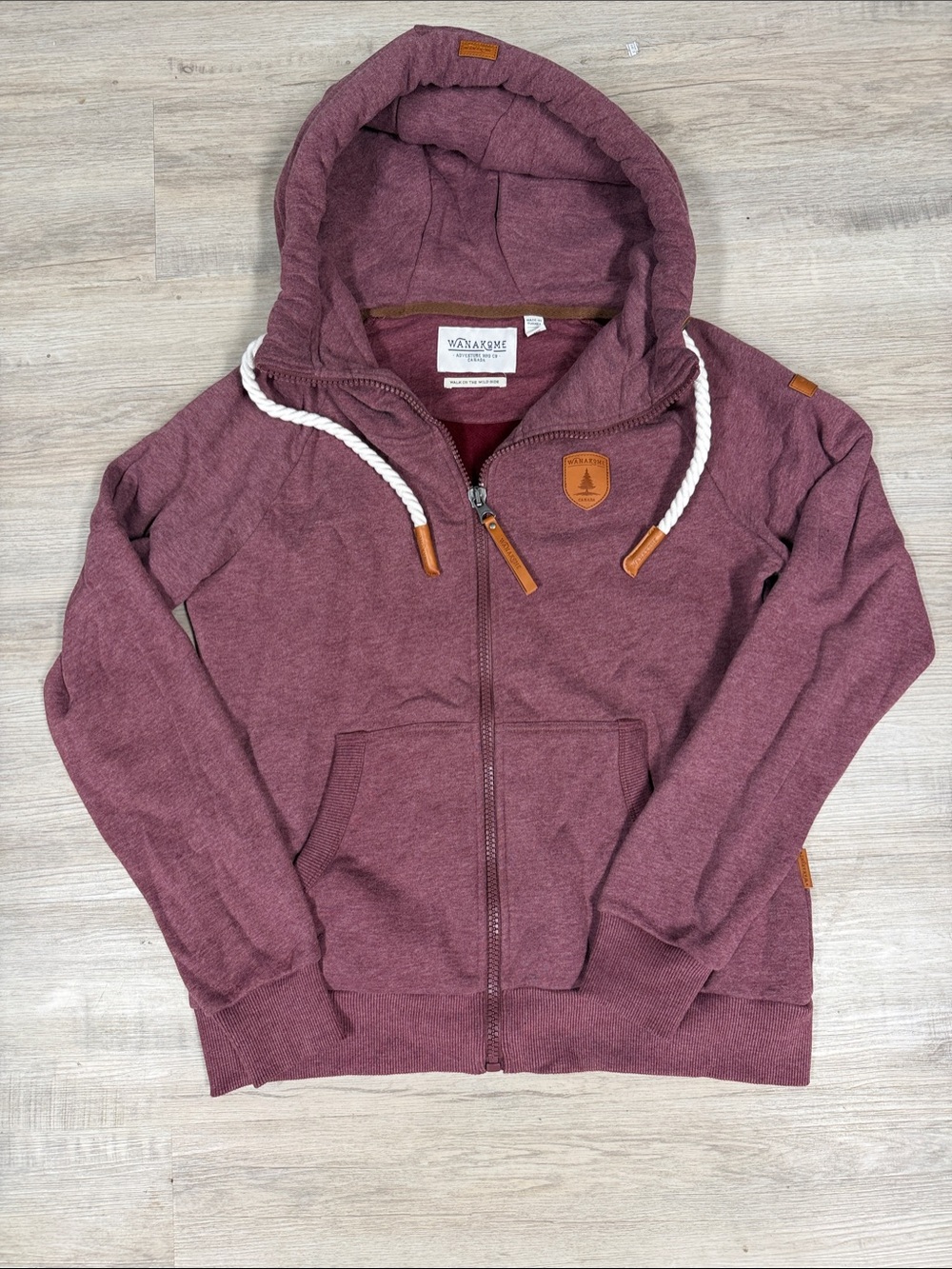 Wanakome Maroon Zip-Up Hoodie with Rope Drawstrings